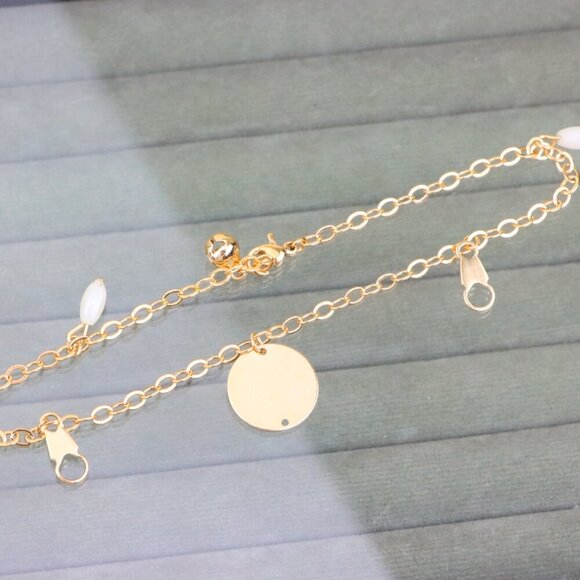 "Rose Gold Anklet with Pearl Beads & Round Charm, XPAL1172 - Picture 10 of 12